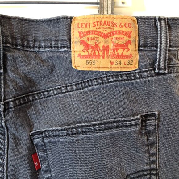 Vintage Mens Levi Strauss & Co 559 Relaxed Fit Red Tab Jeans Tag Sz 34x32 Black - Picture 7 of 12